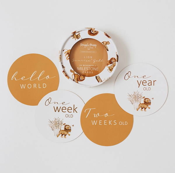 Snuggle Hunny Milestone Cards - Lion & Sunrise Gold
