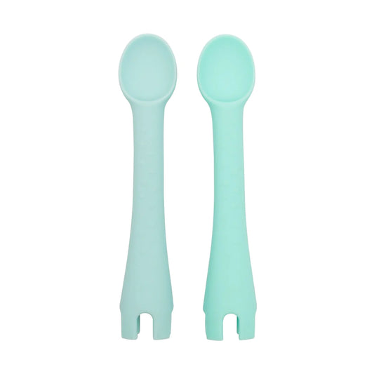 Little Woods SILICONE BABY UTENSILS | FIRST UTENSILS | 2 PACK - BLUE/GREEN