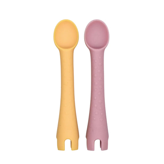Little Woods SILICONE BABY UTENSILS | FIRST UTENSILS | 2 PACK -PINK/YELLOW