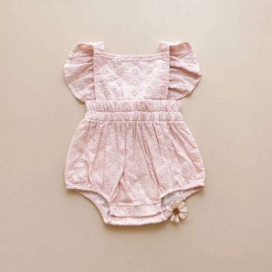 India & Grace Broderie Anglaise Ruffle Romper- Peony Pink