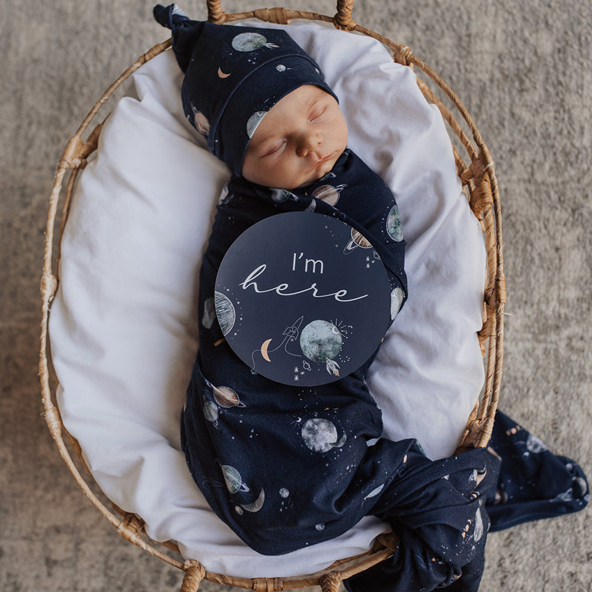 Snuggle Hunny Milky Way Organic Jersey Wrap & Beanie Set